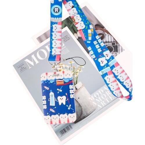 JY135 Cartoon Teeth Card Holder ID Holder Student Hanging Neck Bus Card Holder Staff Card With Lanyard For Dentist