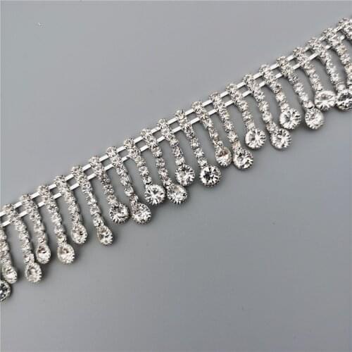 Tassel Crystal Rhinestone Fringe Trim Bling Silver Crystal Decorative Metal Chain Collar Clothing Dress Accessories 23mm Width