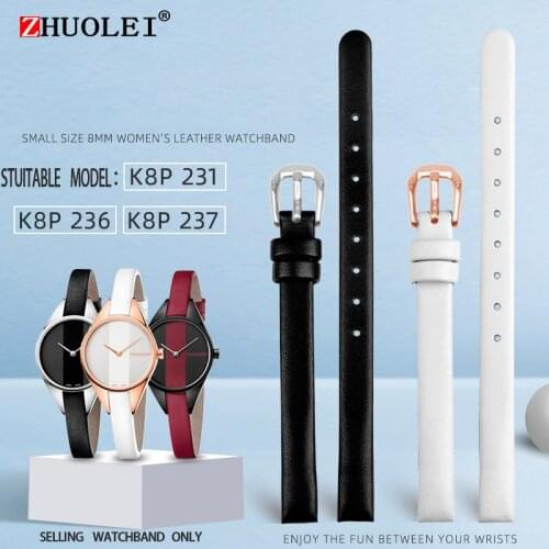 Leather strap for k8p 231 special watch strap female rebel series watchband k8p236 k8p 237 leather watchband with 8mm pin buckle