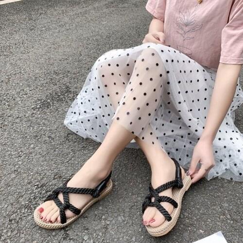 Fashion Flat Shoes Woman Summer Handmade Straw Sandals Women Footwear Linen Woven Hemp Rope Sandals Beach Slippers Women