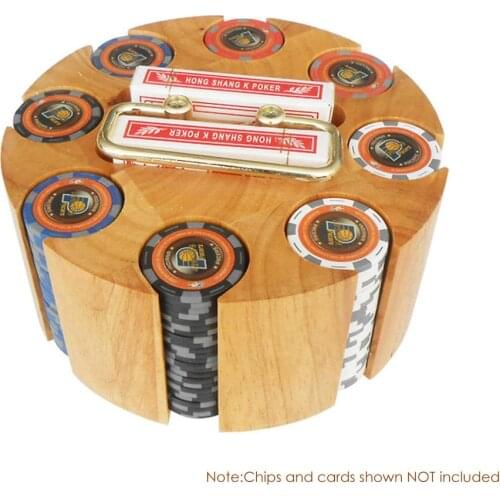 Wooden Poker Chip Set Large Capacity Carousel Case Rotation Storage Tray Chip Storage Turntable For Poker Blackjack