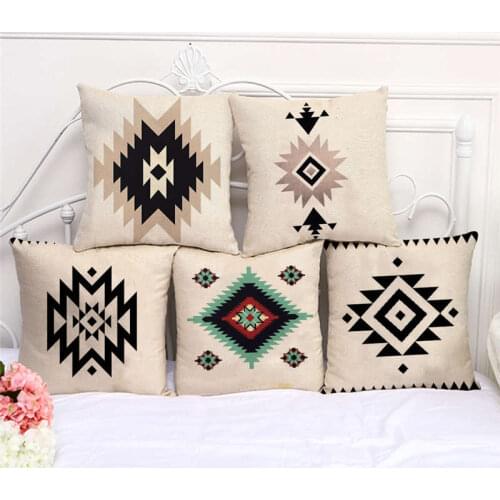 Throw Pillow Cases Bohemian Aztec Geometric Pattern Cushion Cover 45x45cm Home Living Room Decoration Linen/Cotton Pillowcover