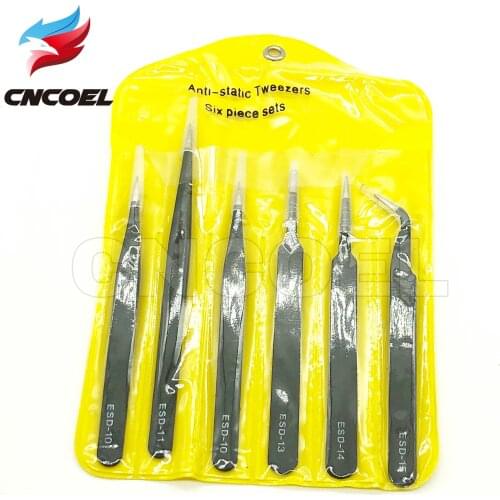 New 6pcs/lot Industrial Safe Anti-static Tweezers Tool Set Maintenance Tools Kits Electronic Component Repair Tool