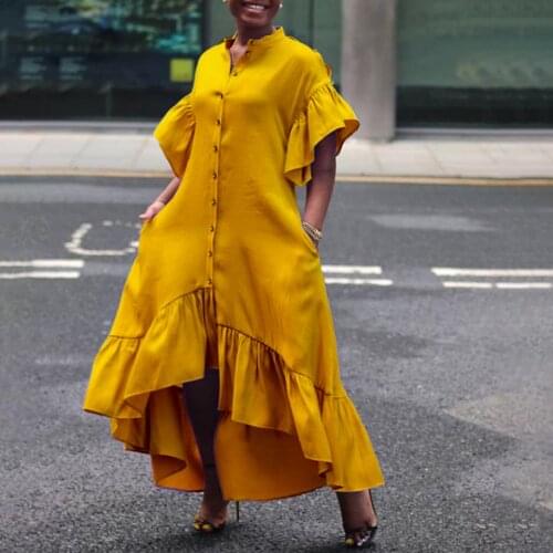 New Style Shirts Dress African Women Clothing Dashiki Plus Size Loose Midi Dress Buttons Irregular African Dresses For Women