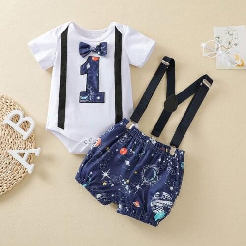 Boy Clothes 1st Birthday Boy Outfit For Newborns Baby Clothing Set Starrys Sky Bowtie Romper Shorts 2 Pieces Gentleman Clothes