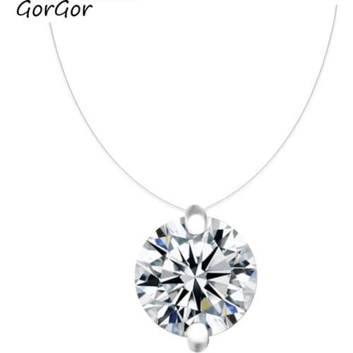 GorGor Necklace Women 925 Sterling Pattern Shell Beads Zircon Pendant Transparent Fishing Line Simplicity Exquisite Jewelry A673