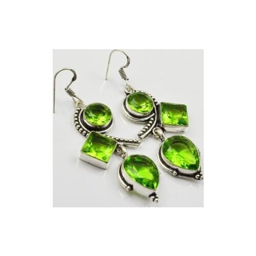 Peridots, Silver Overlay on Copper Earrings, 62 mm , E2069