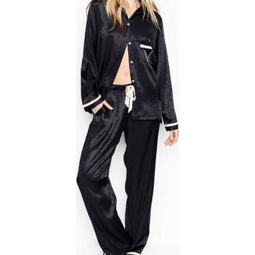 Fashion Pajamas for Women Two Pieces Set Satin Silk Long Sleeve Sleepwear Pyjamas Ladies Summer Autumn Home Clothes