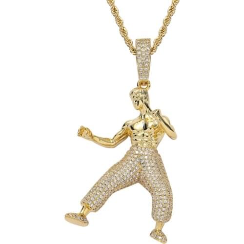 Luxury AAA Cubic Zircon Kung Fu Star Pendant Necklace Hip Hop Charm Jewelry For Men