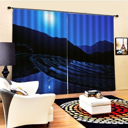 Luxury Blackout 3D Window Curtains For Living Room blue landscape curtains Decoration curtains