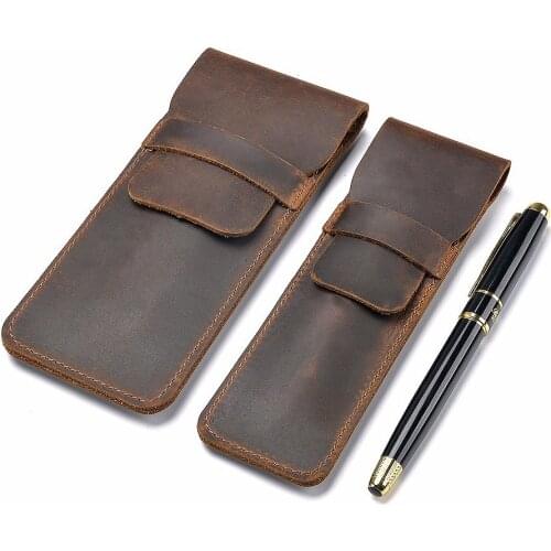 Handmade Genuine Leather Pen Bag Cowhide Pencil Bag Vintage Retro Style Accessories For Travel Journal Free Shipping