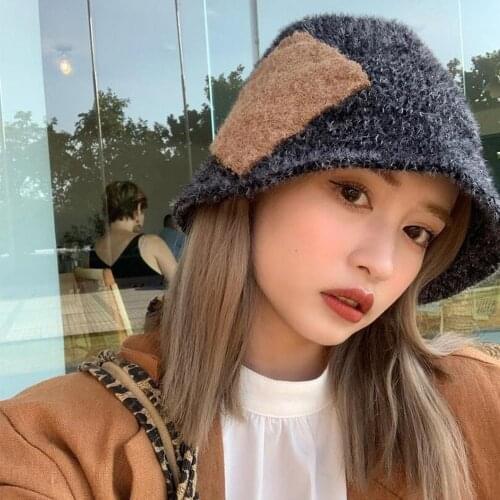 Warm Winter Hat Womens Fashion Solid Color Anti-mink Fur Hat Bucket Cap Fishermans Hat Retro Knitted Wool Basin Bucket Hat