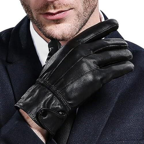 Fine Leather Gloves for Men, Winter Sheepskin Warmth and Velvet Thick Three Tendons