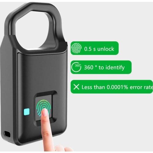 Keyless Fingerprint Smart Lock Home Luggage Locker Electronic Padlock Warehouse Padlock Door Anti-Theft Security Rechargeable
