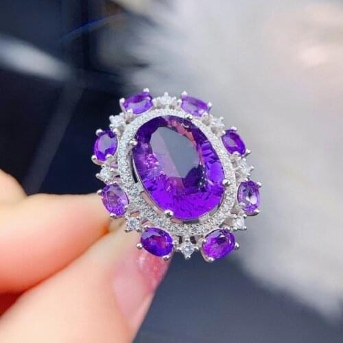 QTT Vintage 925 Sterling Silver Ring Purple Yellow Blue Gemstone Finger Ring For Women Fashion Women Fine Wedding Jewelry