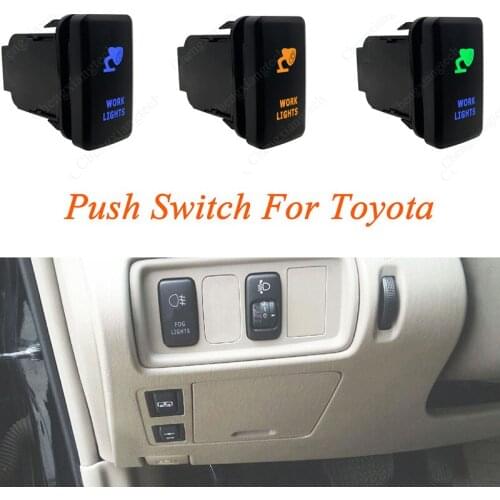 Green & Blue LED Car Push Button Switch Work Lights For Toyota Prado Landcruiser Hilux FJ Cruiser ON OFF Switch + Wire