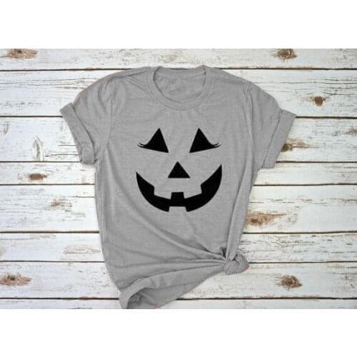 Women Halloween T-Shirt Gray Graphic Clothing Funnt Pumpkin Halloween Gift Slogan Grunge Halloween holiday Tee Drop Ship
