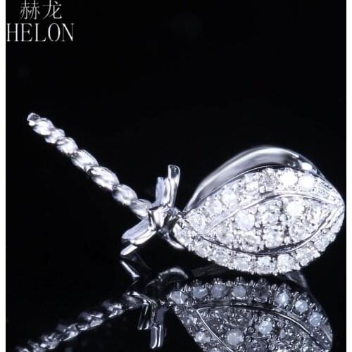 HELON Solid 10K White Gold Natural Diamonds Engagement Wedding Semi Mount Women Pendant Dangle Fine Jewelry Fit 9mm Round Pearl