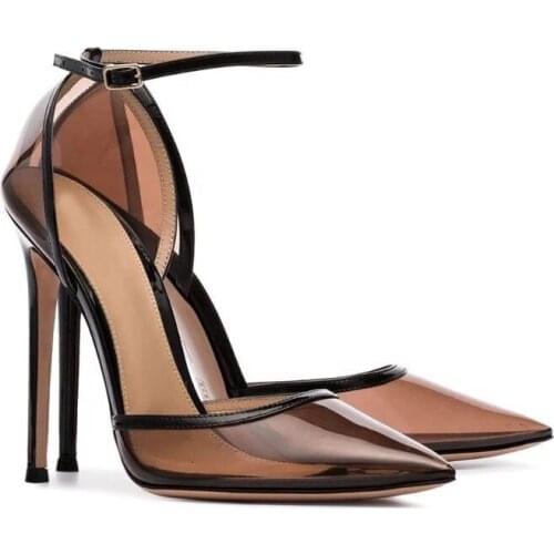 Sestito 2019 New Design Woman Transparent Leather Pointed Toe Elegant Pumps Ladies Sexy Super High Heels Gladiator PVC Sandals