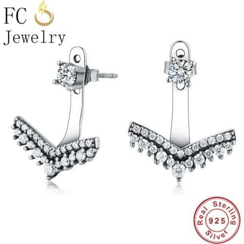 FC Jewelry 925 Sterling Silver Cute Simple Minimalist Arc Clear Zirconia Crystal Stud Earrings Women Fashion Brincos 2019 DIY
