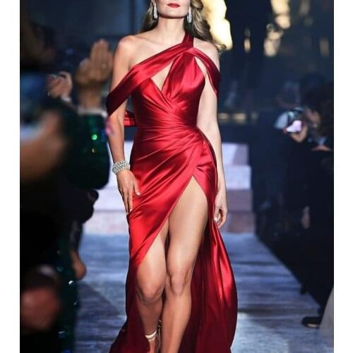 Sexy Long One Shoulder Burgundy Prom Dresses with High Slit Open Back Robe De Soiree Floor Length Formal Party Gown for Women