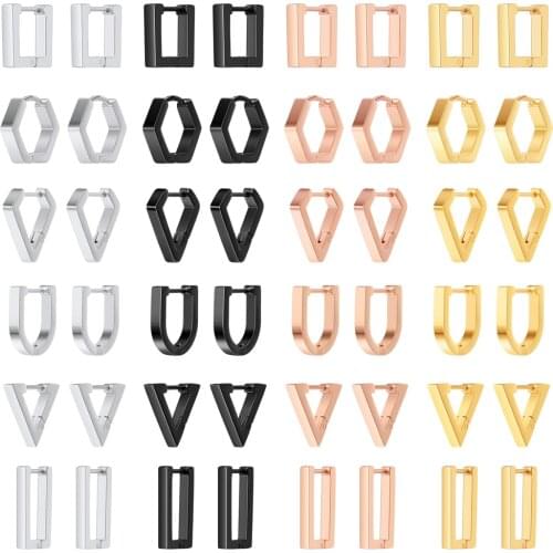 ZS Stainless Steel Hoop Earrings Punk Rock Roll Geometric Small Hoop Rounds For Women Gold Black Silver Color Cricle Earrings