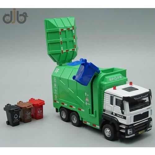 1:50 Diecast Metal Model Toy Garbage Truck Dumpcart Pull Back With Sound&Light