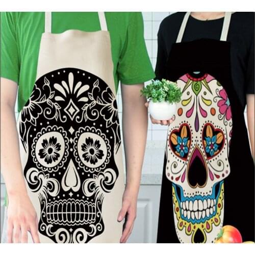 1Pcs Skull Pattern Kitchen Apron for Cooking Sleeveless Cotton Linen Aprons Adult Bibs Home Cleaning Accessories 53*65cm 437