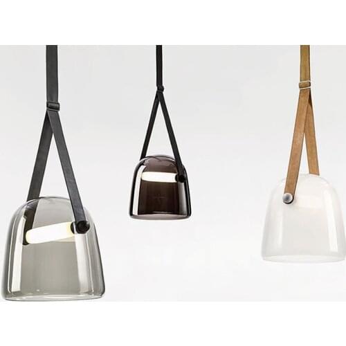 1 pcs Art deco Leather pendant lamp multi-color Glass hanging light Sunshine Room Lamp Designer Kitchen lighting Lustre Pendente