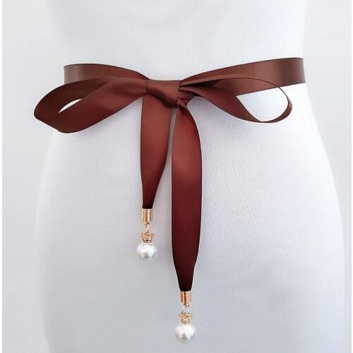 21 Colors Pearl Satin Ribbons Belt Simple Luxury Waistband Wedding Party Engagement Daily Dress Trousers Decoration