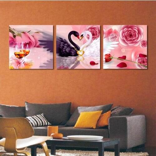 3pieces Diamond Mosaic Swan and Pink Roses Diamond Painting Animal Diy Full drill Diamond Embroidery Rhinestone Home DecorZP-558
