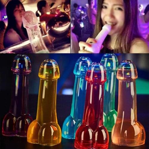 4pcs Transparent Penis Shaped Cocktails Home Wine Glass Drinking Ware Cup Hen Night Party Bar Small Mouth Bottle Ware