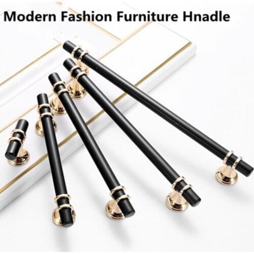 96 128 160 192mm Modern simple fashion solid creative good quality gold black kitchen cabinet wardrobe door handle drawer knob