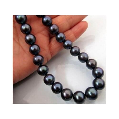 AAA 9-10MM TAHITIAN GENUINE PERFECT BLACK PEARL NECKLACE 18"