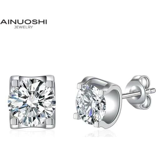AINUOSHI Round Cut 1 Carat SONA Diamond Simple Bull Head Stud Earrings For Women 925 Sterling Silver Fashion Jewelry Gift
