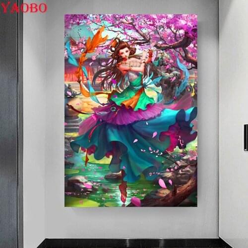 Full Square Round Drill Diy Diamond Painting Anime Girl Sakura Tree Landscape 5d Diamond Mazayka Embroidery Mosaic Sale New Gift