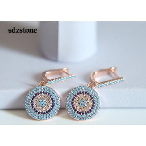 Free Shipping Fashion Earrings Jewelry Trendy Rose Gold Color Austrian Crystal nano turquoises Earrings Wedding For Women Gift