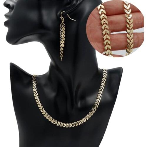Arrow Links Chain Choker Necklace Set For Women Gold Color Trendy Korean Female Necklace Fish Bone Chain