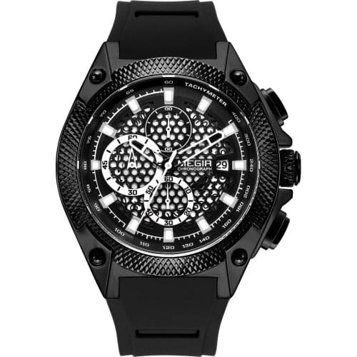 MEGIR Mens Watches Top Brand Luxury Silicone Sports Watch for Men Relogio Masculino Rose Gold Chronograph Wristwatch Man Clock