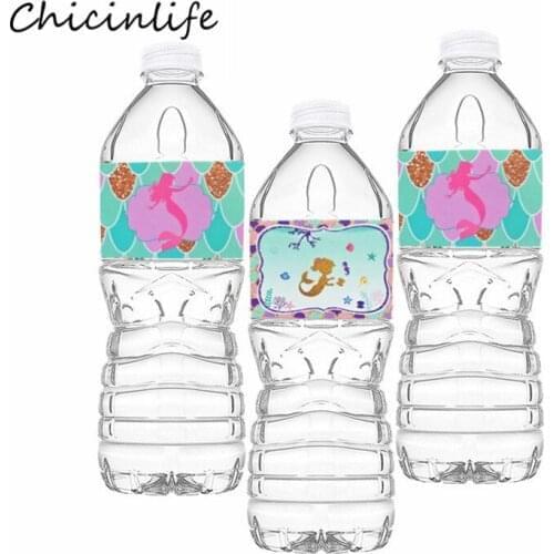 Chicinlife 12pcs Mermaid Water Bottle Wraps Water Bottle Stickers Girl Birthday Party Decoration Mermaid Party