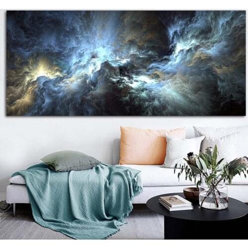WANG ART Nordic Poster Blue Black Cloud Landscape Oil Painting Abstract Canvas Picture Wall Art for Living Room Home Decor