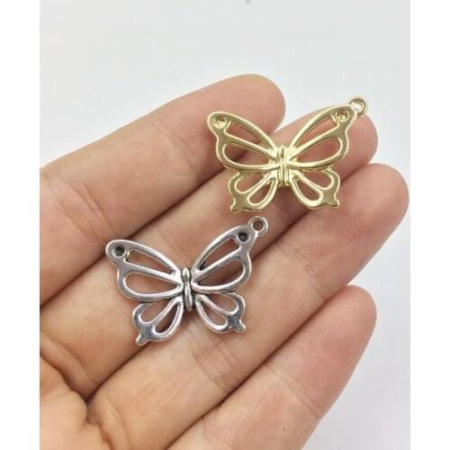 Eruifa 10pcs 25*18mm Nice Butterfly Zinc Alloy necklace,earring bracelet jewelry DIY handmade old and Rhodium silver