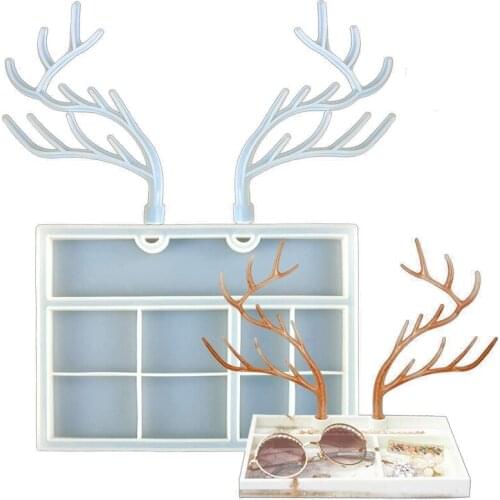 2Pack Resin Molds, Deer Horn Mold with Jewelry Organizers Epoxy Resin Mold,DIY Cosmetics Tray Resin Casting Molds