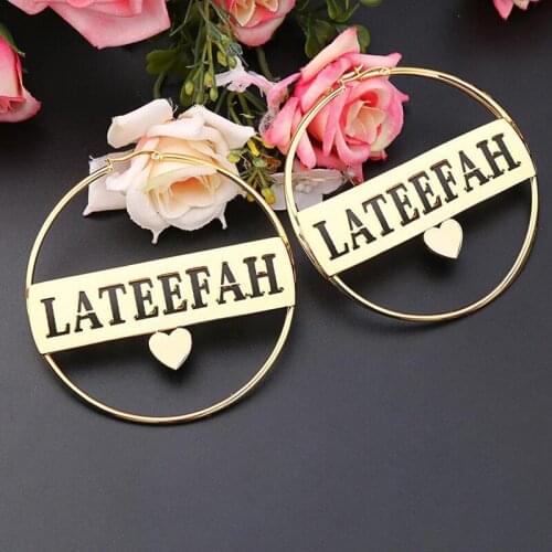Personalized Bar Cut Out Name Hoop Earring Stainless Steel Nameplate Heart Custom Letter Big Hoop Earings Fashion Jewelry BFF