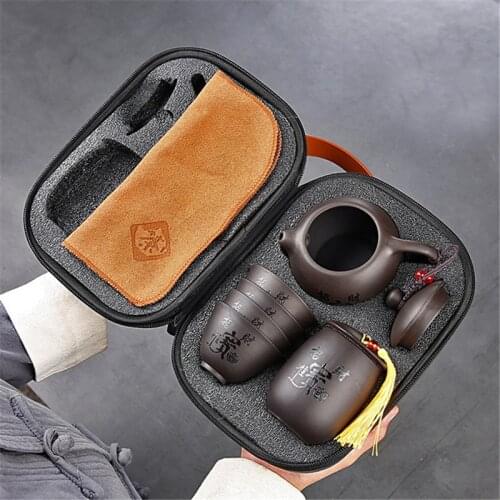 Customize Tea Set Purple Clay Portable Teapot Set Outdoor Travel Gaiwan Tea Cups of Teaware Ceremony Teacup Gifts For Friends