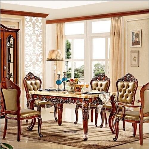 Antique Style Italian Dining Table, 100% Solid Wood Italy Style Luxury Dining Table Set