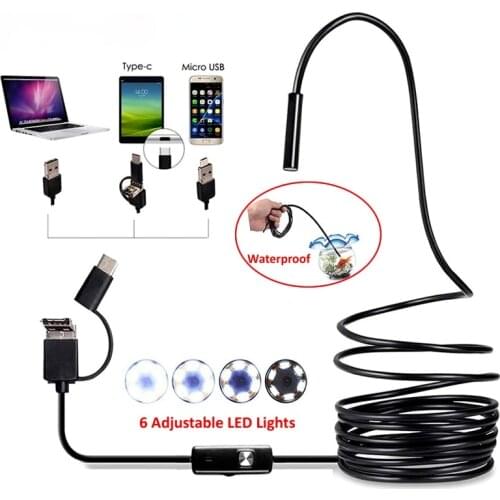 Endoscope Camera 7MM 3 in 1 USB Mini Camcorders IP67 Waterproof 6 LED Borescope Inspection Camera For Windows Macbook PC Android