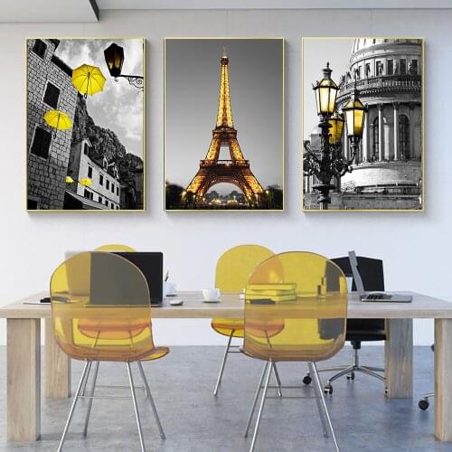 Canvas Painting European Architectural Landscape Picture Nordic Yellow Style Scenery Wall Art Poster for Living Room Decoration
