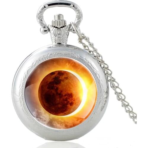 Classic Solar Eclipse Design Vintage Quartz Pocket Watch Men Women Charm Pendant Necklace Hours Clock Gifts
