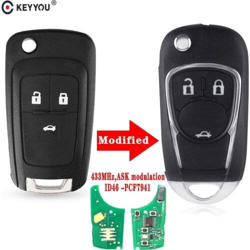 KEYYOU Modified Car Remote Key Suit for Chevrolet Cruze Malibu Aveo Spark Sail 3 Buttons 433MHz Control Alarm Fob